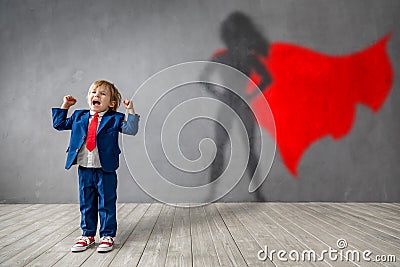 Child dreams of becoming a superhero Stock Photo