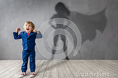 Child dreams of becoming a superhero Stock Photo