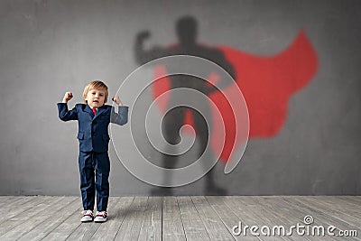 Child dreams of becoming a superhero Stock Photo