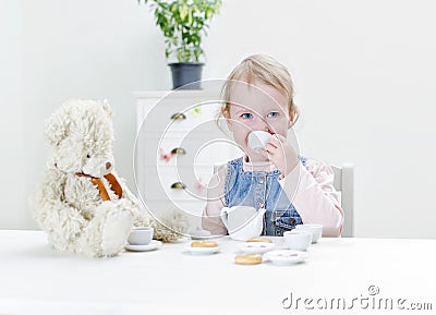 Child drink tea Stock Photo