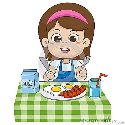 The child eats breakfast that can affect the growth of children Vector Illustration
