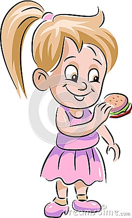 A child eats burger Vector Illustration