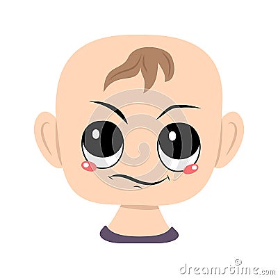 Child with emotions of suspicious, displeased face Vector Illustration