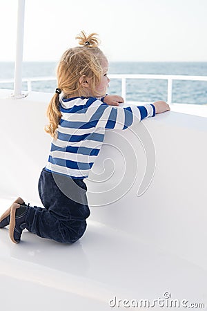Child enjoy vacation on cruise ship. Vacation whole family enjoy. Family vacation cruise ship all inclusive tour. Kid Stock Photo