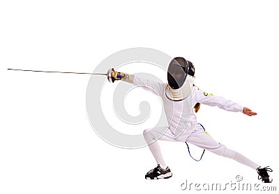 Child epee fencing lunge. Stock Photo