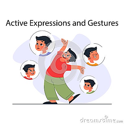 Child with extroverted individuality. Joyful little kid enjoying communication Vector Illustration