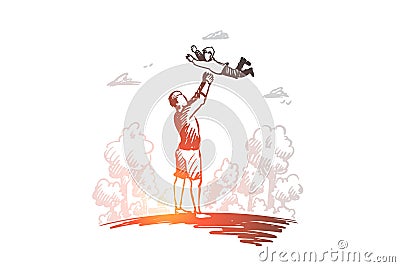 Child, father, parent, fun concept. Hand drawn isolated vector. Vector Illustration