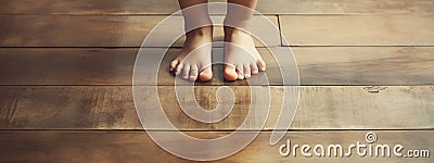 The child feet are on the floor. Generative AI. Stock Photo