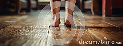 The child feet are on the floor. Generative AI. Stock Photo