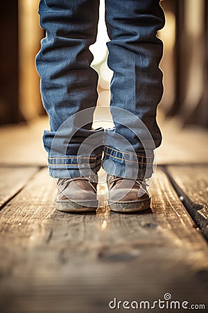 The child feet are on the floor. Generative AI. Stock Photo