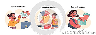 Child Financial Literacy set. Flat vector illustration Vector Illustration