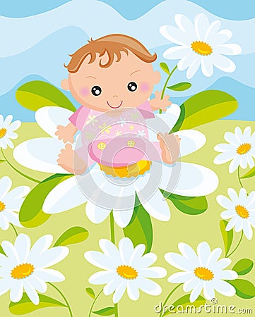 Child with a flower Vector Illustration