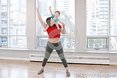 Child-friendly fitness for mothers with kids toddlers Stock Photo