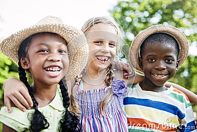 Child Friends Boys Girls Playful Nature Offspring Concept Stock Photo