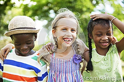 Child Friends Boys Girls Playful Nature Offspring Concept Stock Photo