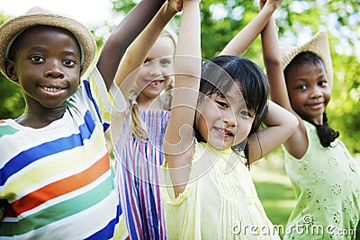 Child Friends Boys Girls Playful Nature Offspring Concept Stock Photo