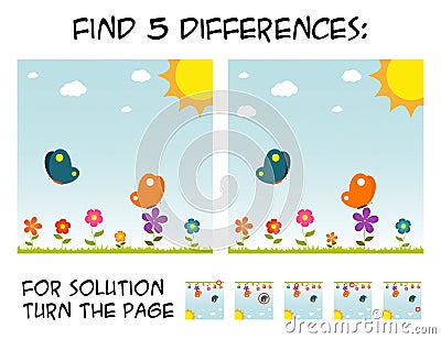 Child game - find 5 differences in pictures with natural theme Vector Illustration