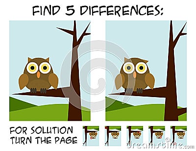 Child game - find 5 differences in pictures with natural theme - Vector Illustration