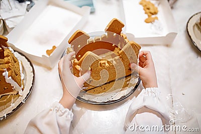 child gingerbread hands master class Stock Photo