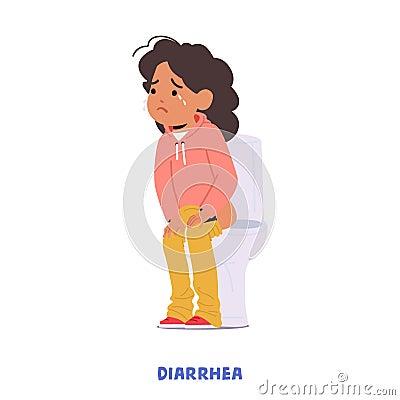 Child Girl Character With Diarrhea Is Common Condition Characterized By Frequent Loose Or Watery Stools In Children Vector Illustration