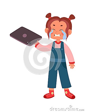 Child Girl Crying Giving Tablet Vector Illustration