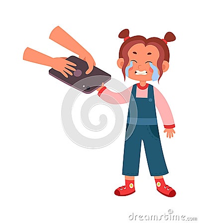 Child Girl Crying Giving Tablet Vector Illustration