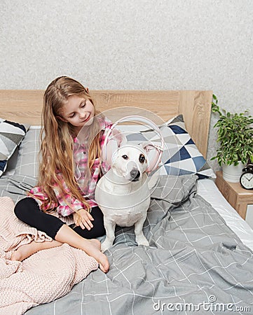 Child girl and dog Stock Photo