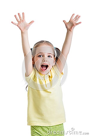 Child girl with hands up Stock Photo