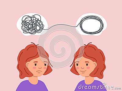 Child girl psychology. Children anxiety issues counseling, mental health and kids therapy cartoon vector illustration Vector Illustration
