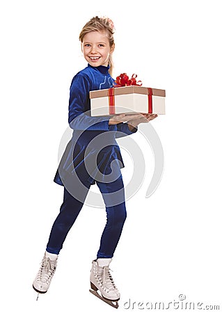 Child girl sport figure skating in white skate. Stock Photo