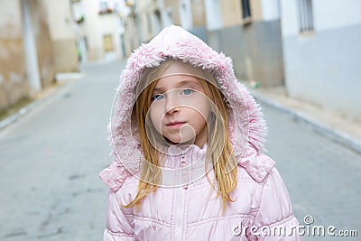 Child girl tourist walking in traditional Spain village Stock Photo