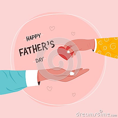 Child giving love heart shaped to father. Vector Illustration