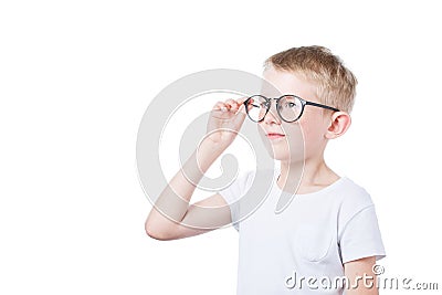 Child in glasses isolated on white background Stock Photo
