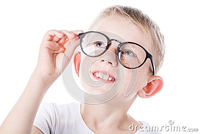 Child in glasses isolated on white background Stock Photo