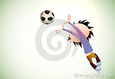 Child Goalkeeper Faults Toward the Football Vector Illustration