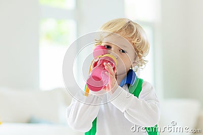 Child going back to school. Kid with backpack Stock Photo