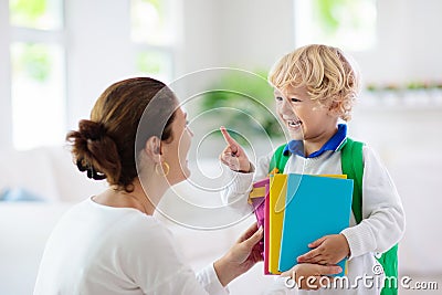 Child going back to school. Mother and kid Stock Photo