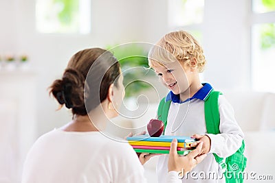 Child going back to school. Mother and kid Stock Photo