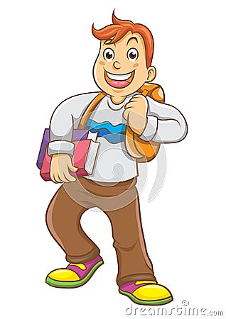 Child going to school with his backpack Vector Illustration