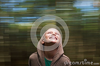 Child happy laughing nature movement background Stock Photo