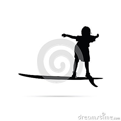 Child happy silhouette with surfboard in black illustration Vector Illustration