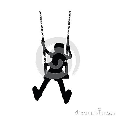 Child happy silhouette on swing one Vector Illustration