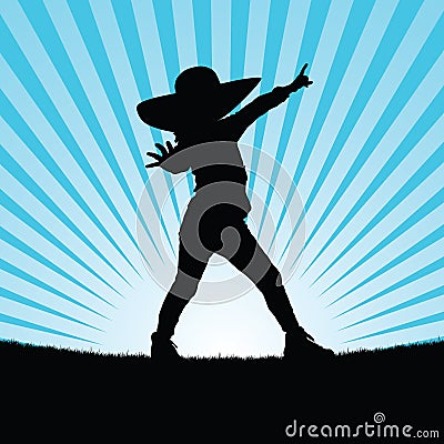 Child with hat pose in nature silhouette illustration Vector Illustration