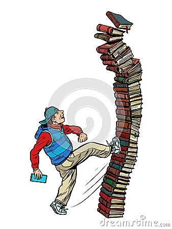 The child hates books. The problem with the education of the boy Vector Illustration