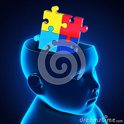 Child Head with Jigsaw Puzzle Brain Stock Photo