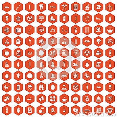 100 child health icons hexagon orange Vector Illustration