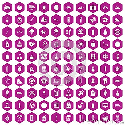 100 child health icons hexagon violet Vector Illustration