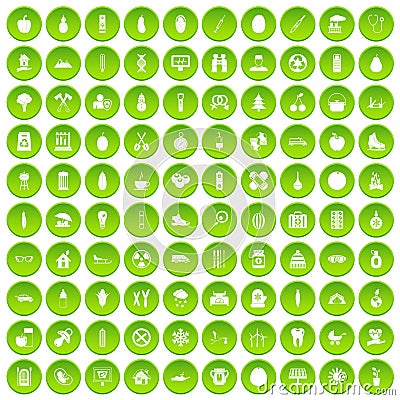 100 child health icons set green circle Vector Illustration