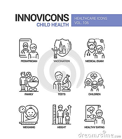 Child health - vector line design style icons set Vector Illustration