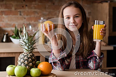 Child healthy food nutrition breakfast juice fruit Stock Photo